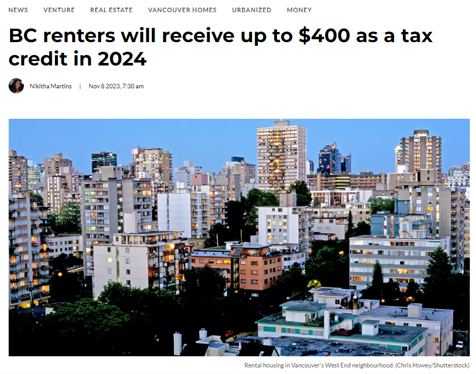 BC省租房一族好消息！租房者2024年将获新租户退税，最高$400元！
