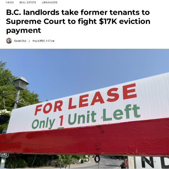BC省房东驱逐租客，被判赔偿$1.7万租金，上诉失败